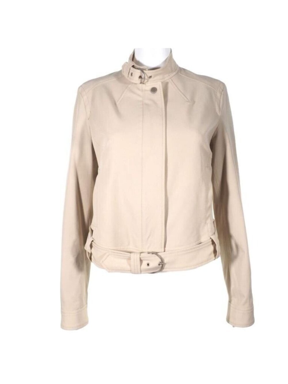 Tommy Hilfiger MOTO Jacket Womens Size 8 Bomber Biker Lined Beige Blue